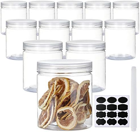 YEPHETS 16 oz de frascos de plástico com tampas, 12 embalagens de lodo de plástico transparente para cozinha e alimentos domésticos