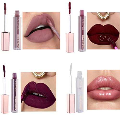 Joyeee 7pcs Conjunto de maquiagem de batom líquido fosco + 1pcs Lip Plumper Gloss, com caixa de presente, Lip Makeup