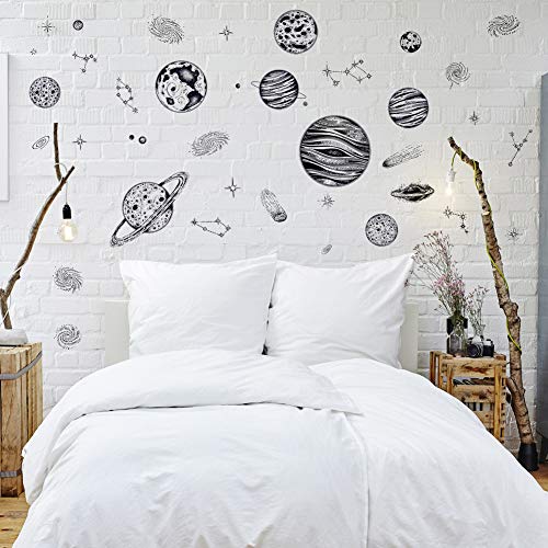 WallPark Espaço externo universo adesivo de parede esboço Planet Sistema solar Sistema de galáxia Removável decalque de parede, crianças crianças amante do bebê berçário DIY decesivo de arte decorativa mural de parede