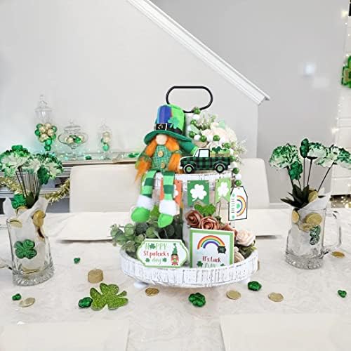 Decorações do dia de St Patricks, 10pcs Decoração de bandeja em camadas de St. Patrick, gnomos luxuos
