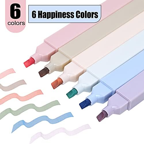 Labuk 6pcs Pastel Pastel Highlighters fofos de cores suaves com ponta macia de cinzel, sem sangramento rápido Fácil de segurar, para o Journal Bible Planner Notes School Office Supplies