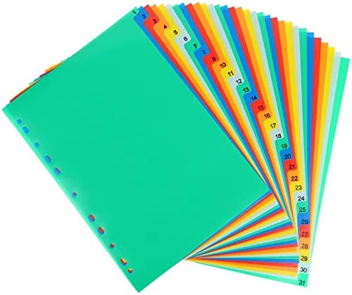 Divisores de índice extra amplos Índice de inserção estendida Guia Binder Divisores inseráveis ​​Organizadores de documentos de plástico - cores variadas de 6 tabelas, número, 31 peças