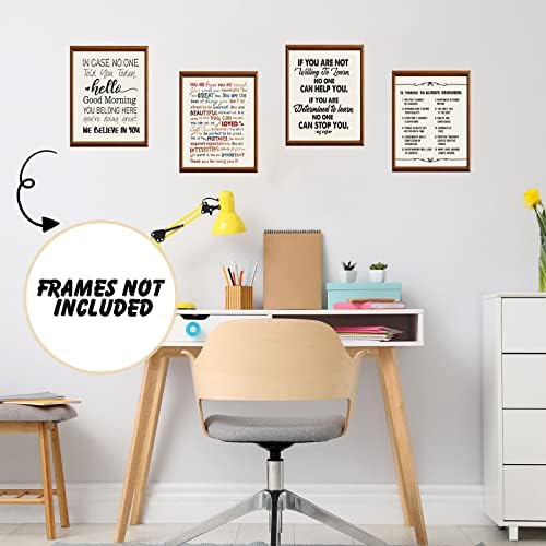 4 PCS Posters inspirados em posters motivacionais Cartazes para o escritório 8 x 10 Citações positivas Arte da parede Impressão para a decoração da sala de aula da escola em casa, sem moldura