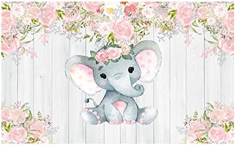 AllenJoy Rústico Branco de Elefante de Elefante de Madeira Branca Supplies para Baby Shower Pink Floral É uma menina recém -nascida infantil festas de festa de festas