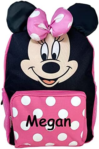 A moderna tartaruga Minnie Mouse Face com Minnie Bow Pink com bolinhas brancas de volta à escola ou mochila de bolsa