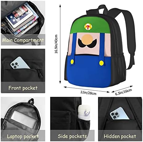 Backpack de viagem fofa com personagens de jogo para homens, Storage Bookbag para meninos meninas de 17 polegadas de mochila causal