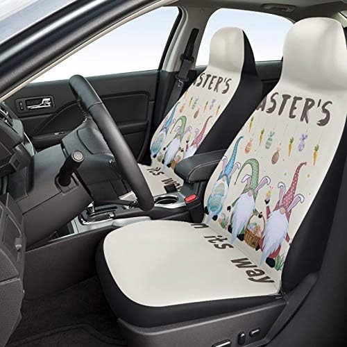 Youngkids Páscoa Gnome Bunny Capas de assento de carro de 2 peças Conjunto de 2 peças Almofada de carro frontal universal para SUV/carros/caminhões,