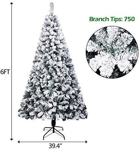 YouBtq 6ft PVC PVC Flocking Christmas Tree 750 Ramificações Premium Automático de pinheiro de pinheiro de Natal para casa,