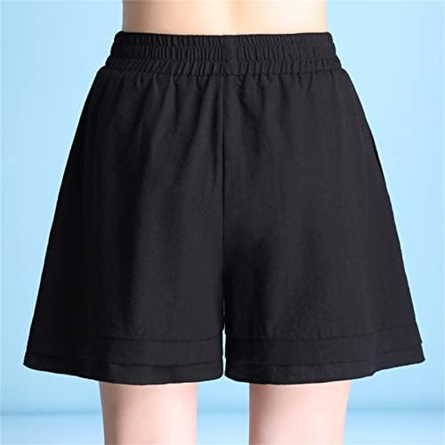 Jeke-dg feminino casual curto trituramento elástico shorts de bolso elástico de cintura alta de cintura solta shorts de treino