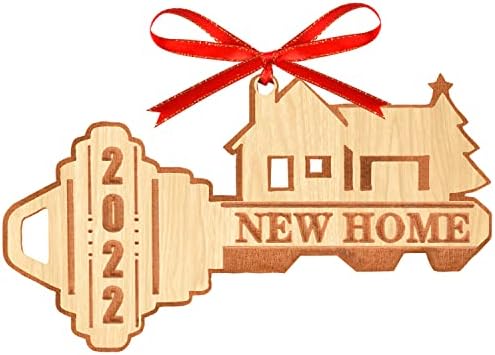 Wavejoe 2022 Ornamento de Natal Decoração de madeira Nosso primeiro Natal em nosso novo design de dupla camada em casa com caixa de presente 1 pacote