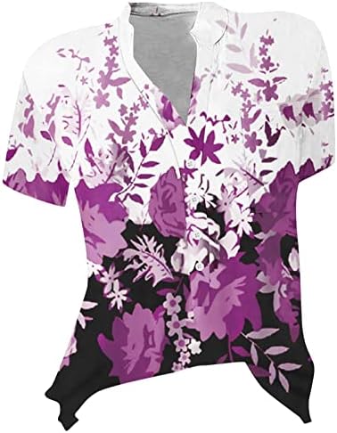 Camisas de manga curta feminina Mulheres V Blusa do pescoço Camisetas de túnica curta camiseta floral camisetas camisetas de manga comprida