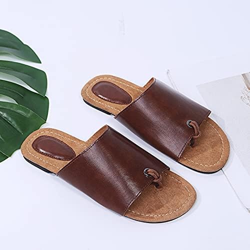 Flipers de verão para mulheres chinelos de chinelos causais cor sólida deslize confortável em sandálias de couro liso anel de pé de largura de largura