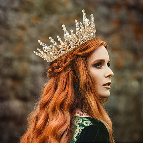 Casoty Gold Barroco Queen Crown com 4 pinos, coroa de ouro para mulheres, coroas de casamento de strass e tiaras, princesa vintage Tiara, acessórios para o cabelo para o baile de dia