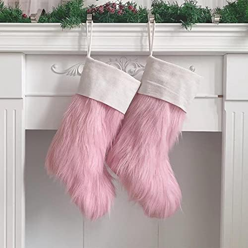 Bolas de vidro de Natal Decorações de meias de Natal Saco de meias de Natal e meias penduradas de Natal para decoração de festa e desenho animado de Natal Pink e White Ball Vaso