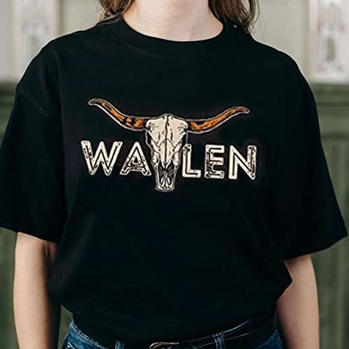 Camisa Wallen Women Funny Leopard Skull Skull Graphic Tee Top Country Music Shirt