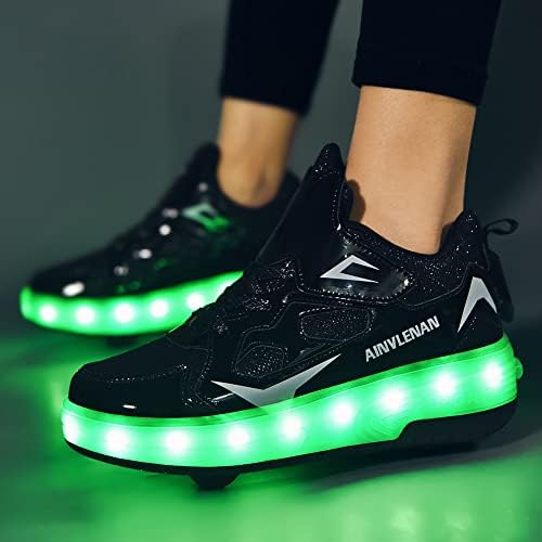 Ylllu Kids liderou os sapatos de skate de rolos de carregamento USB com sapatos de rodas com sapatos iluminados Roller