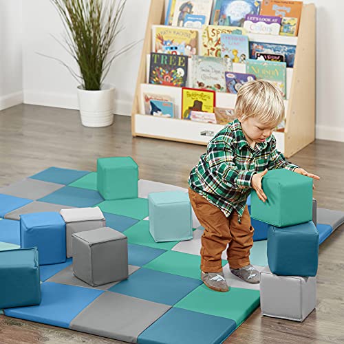 ECR4KIDS SoftZone Patchwork Tapete de atividades de criança e 12 blocos de empilhamento, rastreamento de bebê colorido