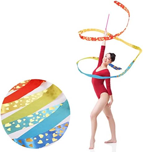 Savita 2pcs Dance Ribbon, Love Heart Patterns e Gradient Dance Ribbon Gymnastics Dance Ribbon Flórgica com bastão 78.7 em fitas de ginástica rítmica longa para crianças dançarinas