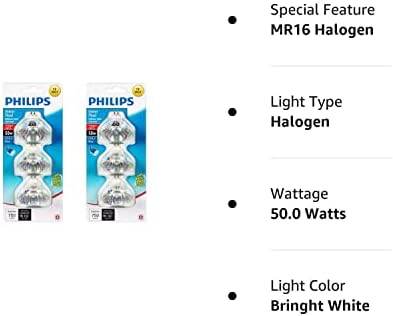 Philips 415802 Paisagem e inundação interna de 50 watts MR16 Lâmpada de 12 volts, halogênio, 3 pacote x 2