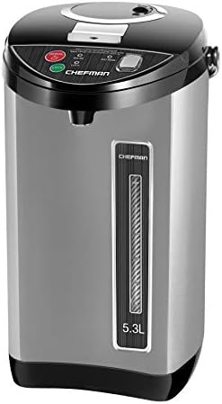 Chefman Electric Water Pot Urna com botões de dispensa automática e manual, trava de segurança, aquecimento instantâneo para café e chá, proteção automática-shutoff/fervura a seco, aço inoxidável isolado, 5.3L/5.6 QT/30+ xícaras