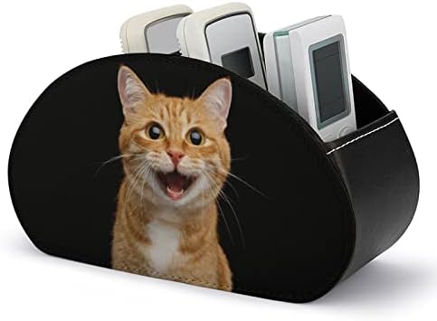 Portador de controle remoto fofo do xeyris, Happy Ginger Ging Cat PU Leather TV TV Remote Control Titular com 5 compartimentos, caixa de armazenamento decorativo para desktop para controles remotos de TV, DVD, mesa de cabeceira