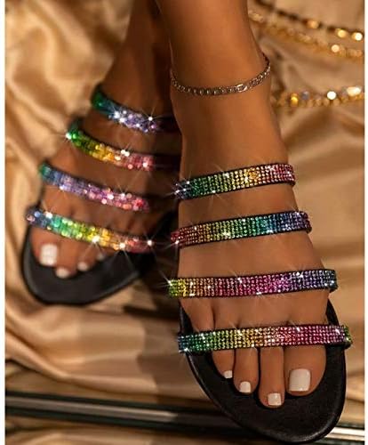 Slippers for Women Girls Summer Summer Rainbow Outdoor On Toe Crystal Summer Sumals de Slippers Round Slippers Feminino Sandálias