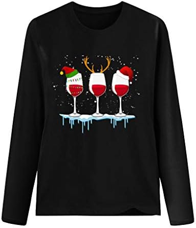 Tops de Natal feminino Pullover de impressão de boné de capim com vidro de vidro padrão de manga longa camisetas gráficas camisetas
