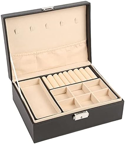Caixa de jóias de camada dupla de couro qiaononai zd205 com moldura de madeira para mulheres de armazenamento de cosméticos