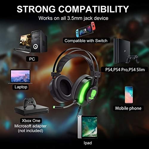 Fone de ouvido Taotique PS4 Gaming, fone de ouvido do jogo de som surround 7.1 para fones de ouvido de jogos com cancelamento de ruído do Xbox One com microfones, movimentos de ouvido macios ergonômicos e luz LED para PC, laptop - verde