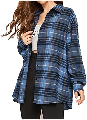 Jaquetas de barraca de barraca feminina icododas de flanela de queda para mulheres camisetas xadrezas de manga longa de manga longa blusas de botão