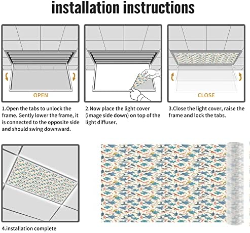 Tampas de luz fluorescentes para a aula da sala de aula-gabinete com capas de luz de fluorescentes-fluorescentes para o escritório da sala de aula-2 pés x 4 pés de queda de teto decorativo fluorescente, multicolorido