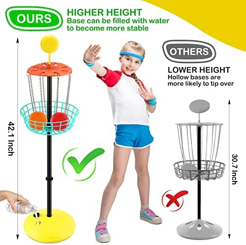 Meooeck 42 polegadas mini cestas de golfe com 10 discos voadores, conjunto de golfe de disco infantil, mini -disco