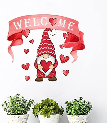 Esboço em forma de coração Decalque da parede de namorado do dia dos namorados Gnome de boas-vindas decoração de parede decalques de vinil Red Love Gnomos Cupido Berçário Removável Decoração de parede para decoração de quarto do berçário