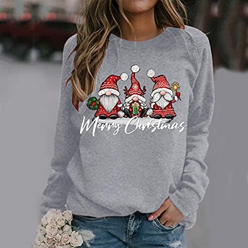 Camisas de Natal de Beuu para Mulheres Xmas Gnome Imprimir Pullover Sweothirts