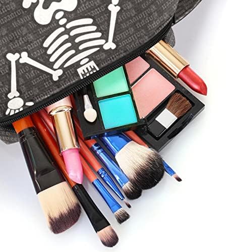Pequeno bolsa de maquiagem, organizador cosmético de bolsa com zíper para mulheres e meninas, Happy Halloween Grey Cartoon Skull