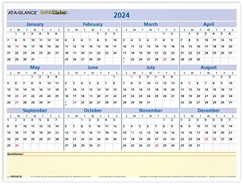 Calendário apagável de 2024 em glance, planejador de parede de apagamento a seco, 16 x 12, pequeno, reversível, mensalmente/anual, notas rápidas