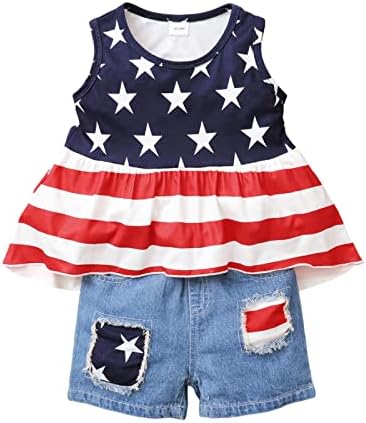 Infantil garotas da independência roupas de dia para criança 4º de julho Roupa para crianças garotas coletes patrióticos camisa jea