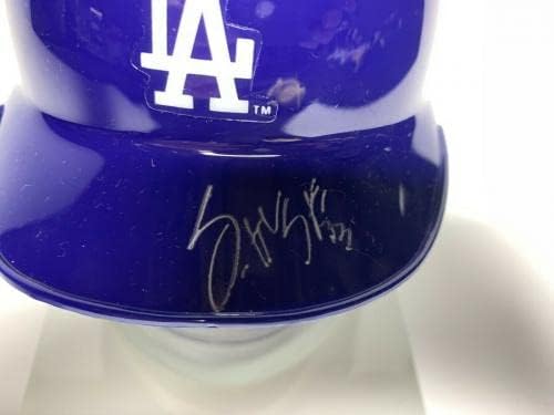 Scott Van Slyke assinou o Los Angeles Dodgers Mini -Helmet PSA 6A52742 - Mini capacetes MLB autografados