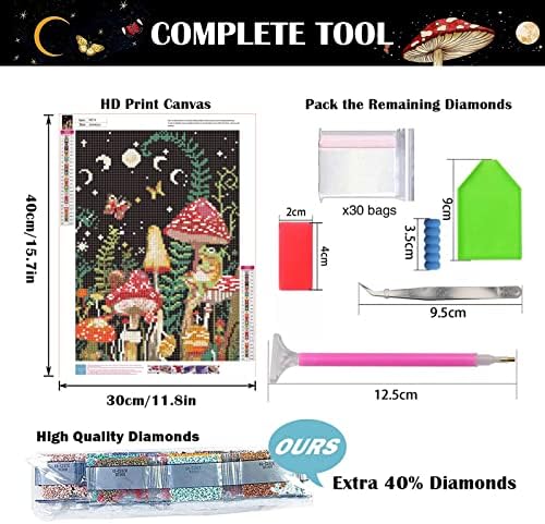 Kits de pintura de diamante de cogumelos para adultos, kit de kit de pintura de diamantes DIY 5D kits de arte de diamante