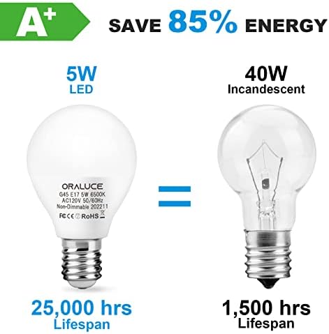 Bulbo LED de LED de oraluce 5 watts branco 6500k, 40w equivalente A15/G45 Lâmpadas de ventilador de teto global, 500 lúmens não-minimizáveis,