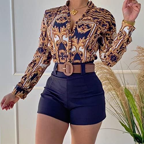 Elegante elegante e elegante e sexy decote em V Longo de manga comprida Roupa de duas peças de moda casual calça curta