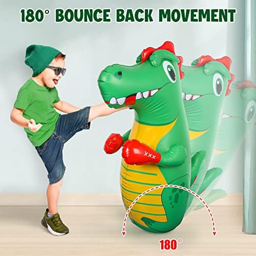 Saco de perfuração inflável de Yimore para crianças 47 polegadas, bolsa de bop de dinossauro T-Rex com movimento instantâneo