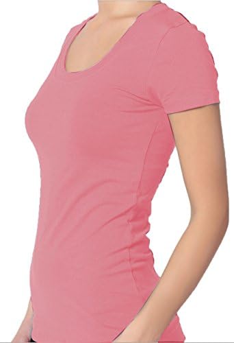 Pescoço básico básico de mulheres básicas básicas com mangas curtas - rosa - pequeno