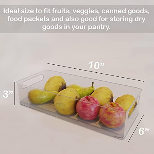 Bahoki Essentials Kitchen Pantry Bin - Armazenamento de plástico transparente para freezer e geladeira - organizador de cozinha para lanche, bebida, frutas e vegetais - caixas caseiras empilháveis ​​multifuncionais