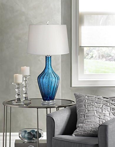 Possini Euro Design Elin Elin Modern Coastal Table Lamp 29 Alto Azul Azul Vaso de vidro de vidro Branco Drum Somb