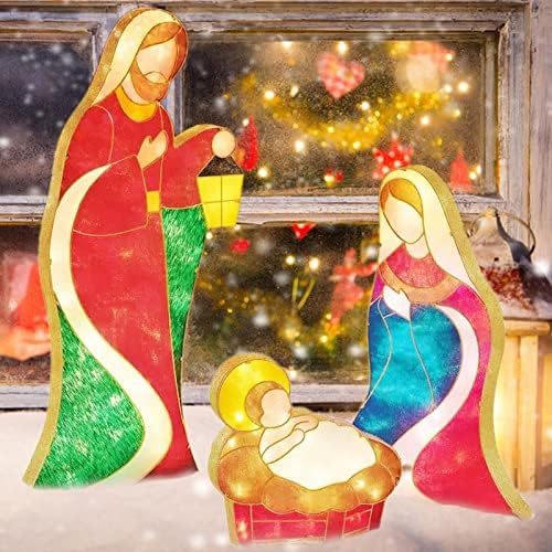 Cena da Natividade ao ar livre de BESOKUSE | Cena da natividade de Natal com luzes LED | Nascimento de Cristo estabelecido para a decoração