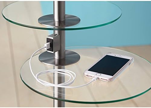 Possini Euro Design Concierge Lumbo de piso moderno com mesas de bandeja dupla porta de vidro giratória porta USB 63