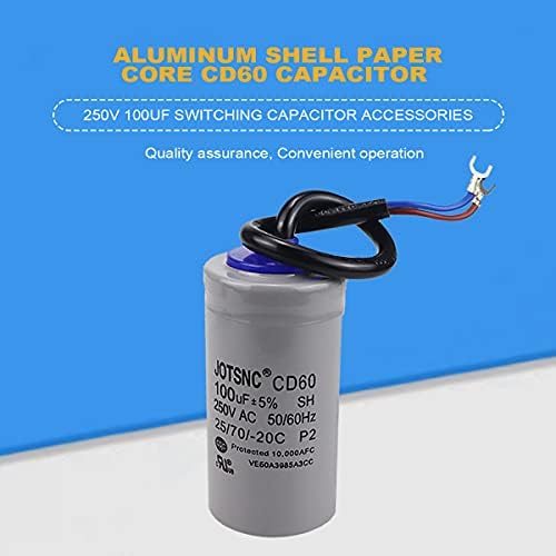 100UF CD60 Motor Start Capacitor com cabo de arame, capacitor cilíndrico de 250v AC 50/60Hz para partida de motor, máquinas de lavar, ar condicionado e bombas de água