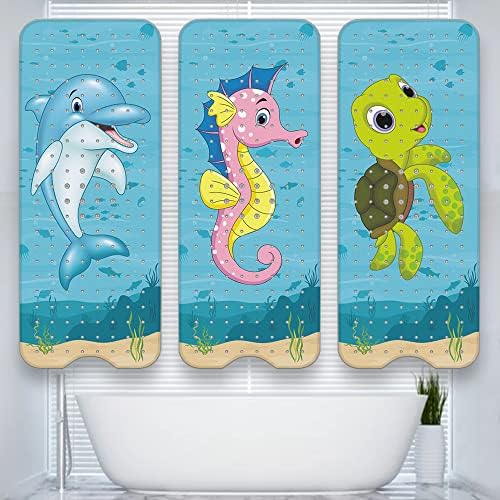 Seahorse Kids Bath tapete non slip xxl extra 40x16 - tapete de banheira de desenho animado para crianças, bebê, crianças pequenas.