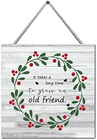 Tollyee Porta de Natal Sinais de citação de grinalda, leva muito tempo para cultivar velhos amigos, sinal de madeira rústica porta